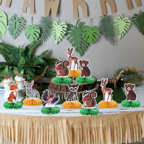 Vista 6 de 7 piezas de animales del bosque, centro de mesa de panal de abeja, centros de mesa de animales del bosque de la selva, centros de mesa para bosque