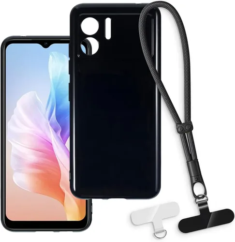Vista 7 de Estuche y correa de muñeca para Doogee N50 - transparente+negro Funda protectora 2 en 1 para teléfono de 6.52 pulgadas con cordón desmontable