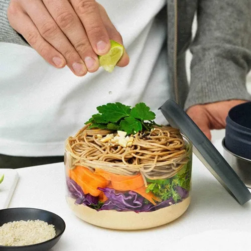 Vista 4 de BLACK + BLUM Recipiente de vidrio para almuerzo, a prueba de fugas, apto Almendra
