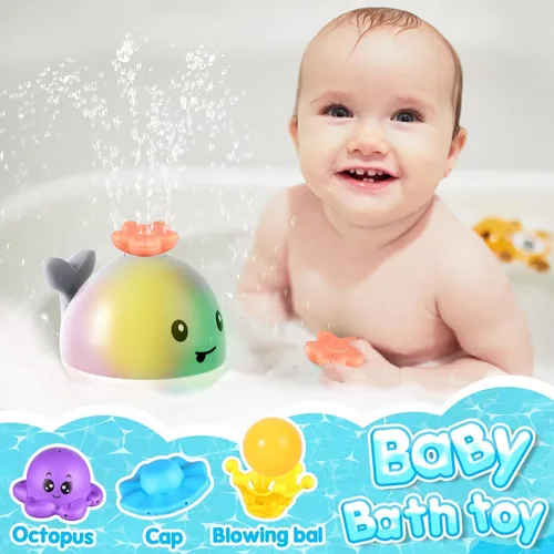 Vista 3 de Gigilli - Juguete de baño de ballena, para bebés de 6 a 18 meses, rociador de agua iluminado de juguete, para niños pequeños de 1 a 4 años, regalos