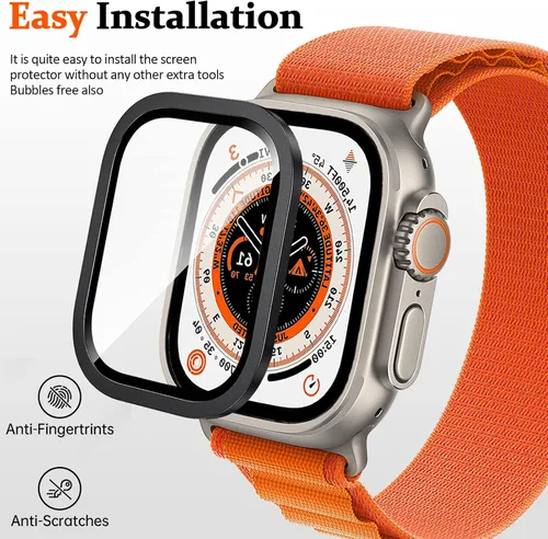 Vista 6 de Miimall Paquete de 2 protectores de pantalla de titanio para Apple Watch Ultra/Ultra 2 de 1.732 pulgadas, marco de titanio + vidrio templado