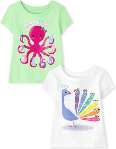 Vista 20 de The Children's Place Camisetas estampadas de manga corta para bebés y niñas pequeñas, con diseño de unicornios y mariposas, a la moda, paquete de 3