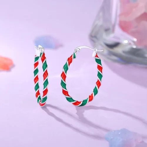 Vista 5 de Aretes de aro esmaltados, aretes de aro ovalados chapados en plata para mujer, joyería de moda