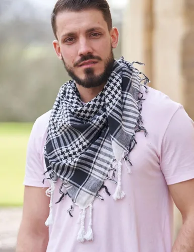 Vista 4 de LOVARZI Shemagh Cottons Arab Keffiyeh - Bufanda militar táctica para cabeza y cuello