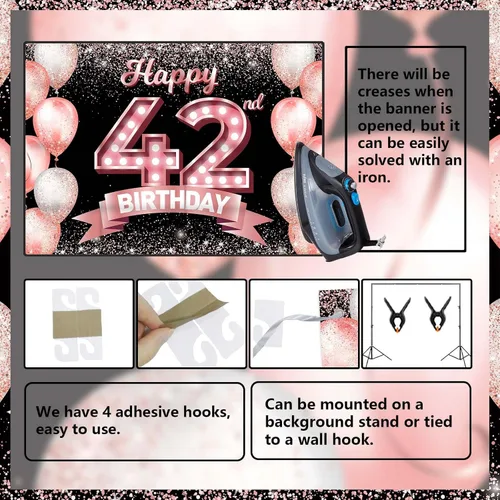 Vista 377 de Cartel de feliz cumpleaños décimo oro rosa, telón de fondo, saludos a 10 años, globos de confeti, decoración temática para niñas de 10 años