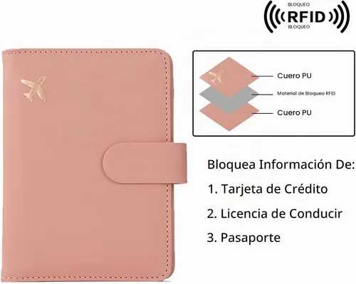 Vista 4 de Cnycmy - Funda para pasaporte para viajes, funda para pasaporte con RFID ABC-Rosa