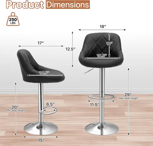 Vista 3 de Magshion Juego de 2 taburetes de bar, taburetes de bar giratorios de altura de mostrador, moderna silla de isla con respaldo y reposapiés para Negro