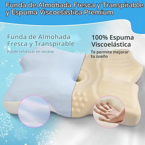 Vista 6 de Almohada cervical para dormir, almohadas para dormir de lado para adultos, almohada ergonómica de espuma viscoelástica con funda de almohada de seda