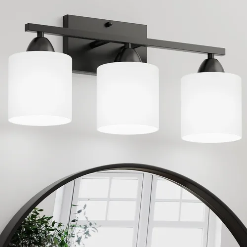 Vista 9 de Luces de baño negras sobre espejo, lámpara de tocador anti-óxido para baño, moderna lámpara de pared de 2 luces para sala de estar, base estándar