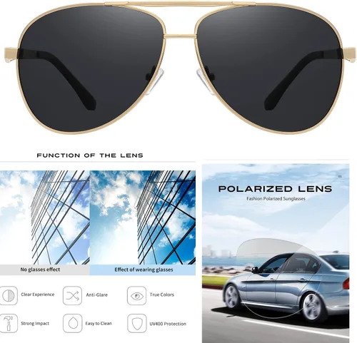 Vista 6 de Gafas de sol de aviador polarizadas extra grandes de marco ancho XL para hombres grandes gafas de piloto militares de gran