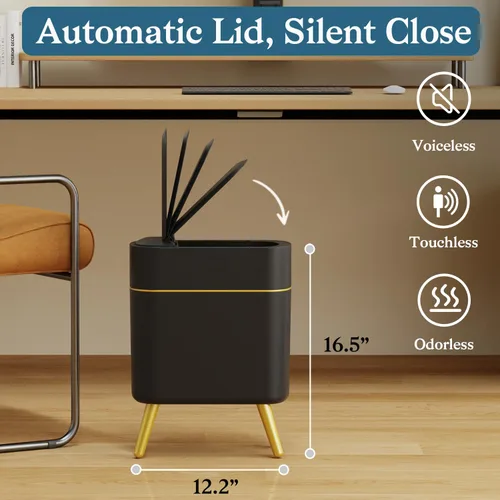 Vista 6 de LALASTAR Basurero automático de baño con tapa, sensor de movimiento para inodoro, cesta de basura inteligente delgada para cocina, sala de estar