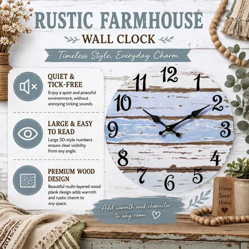 Vista 5 de 8 Inch Silent Wall Clock, Battery Operated, Blue White A-blue White