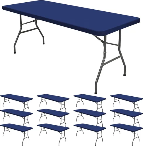 Vista 10 de Paquete de 12 fundas de tela elástica para mesas de 6 pies, fundas de mesa de elastano negro, protector universal rectangular para interiores