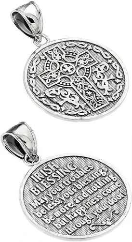Vista 5 de Collar reversible de plata de ley 925 con colgante de bendición irlandesa
