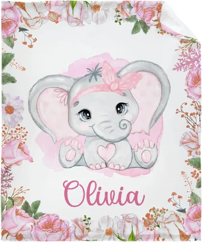 Vista 21 de Manta de franela personalizada con nombre de elefante bebé para niñas y niños, regalo divertido y significativo para todas las estaciones
