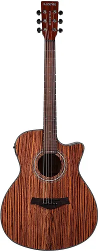 Vista 5 de Kadence Acoustica Series - Guitarra electroacústica de madera (madera de cebra) – Guitarra electroacústica con pastilla, afinador integrado y bolsa