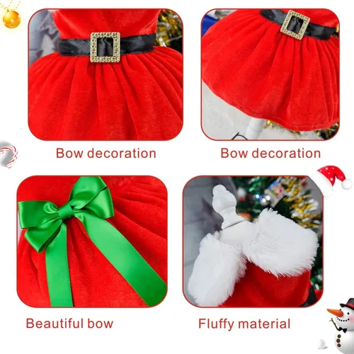 Vista 6 de Idepet Vestido de Navidad para Perro de 2 Piezas, Falda para Perro de Papá Noel Disfraz de Cachorro Navideño Conjunto Navideño Ropa de Invierno