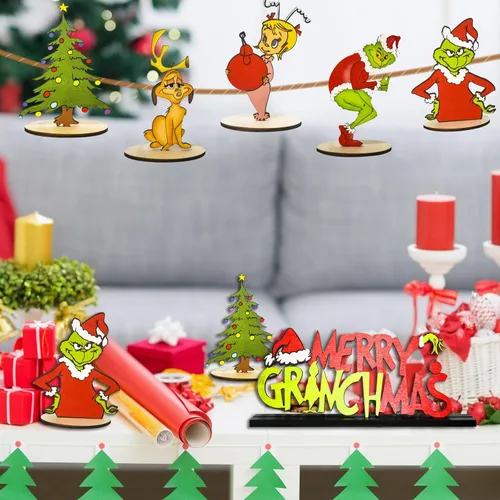 Vista 4 de Denylo pro 7 piezas de decoración de mesa de Navidad, letreros de madera para centros de mesa de Navidad, letreros de mesa de Feliz Navidad, temas
