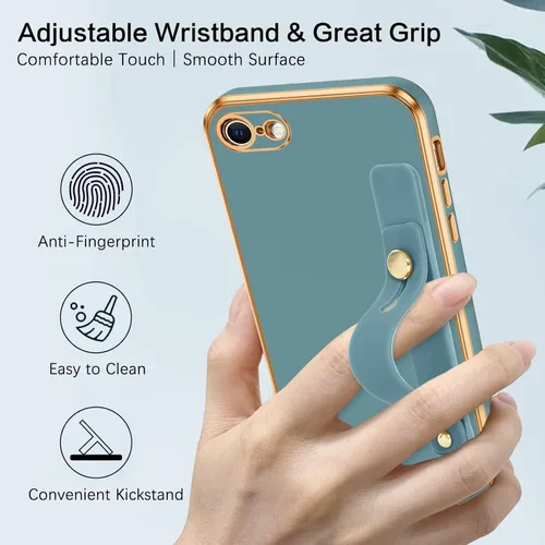 Vista 3 de VENINGO Funda para iPhone SE, iPhone 7/8, TPU suave y delgada con pulsera ajustable, resistente a los arañazos y a prueba de golpes, funda