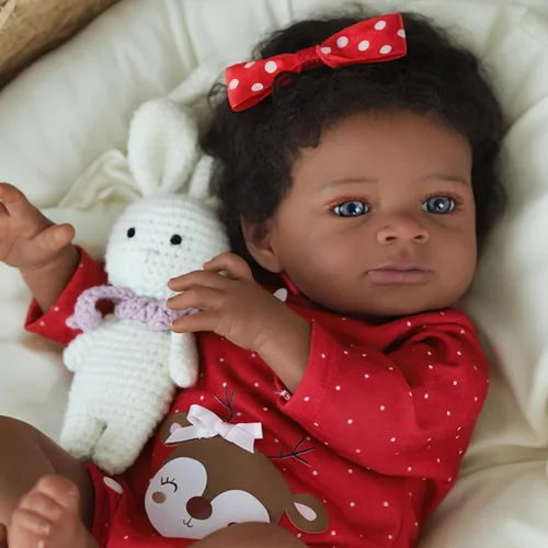 Vista 4 de SCOM Muñecas Reborn de bebé niña negra - Muñeca recién nacida africana americana realista de 20 pulgadas, cuerpo suave y pesado con aspecto