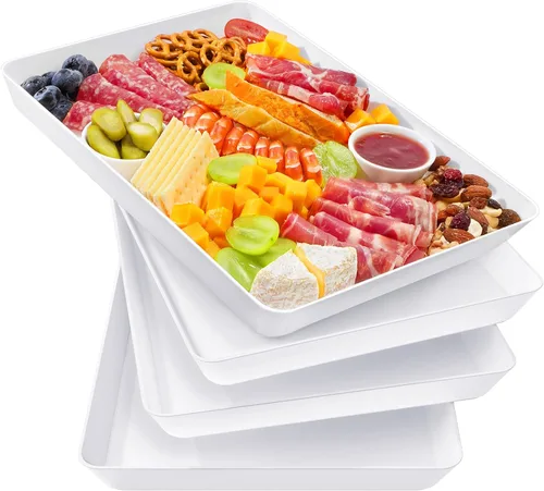Vista 11 de Lifewit - 4 bandejas de servir para suministros de fiesta, plato de plástico reutilizable para servir alimentos para postres, aperitivos, frutas