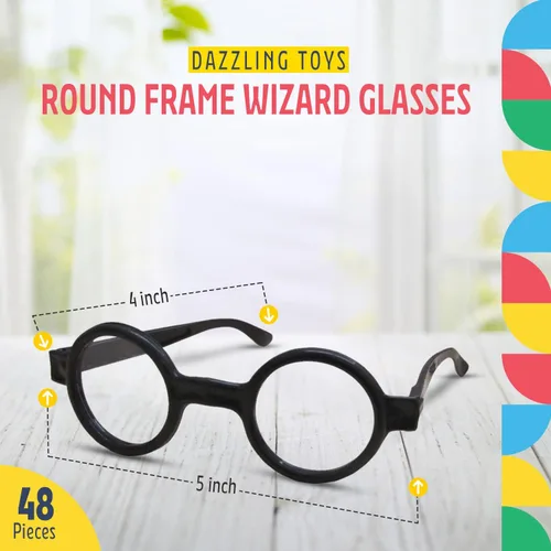 Vista 2 de Dazzling Toys Harry Potter Glasses Set of 48 Round Black Wizard Eyeglasses, Cute Costume Accessories For Boys & Girls