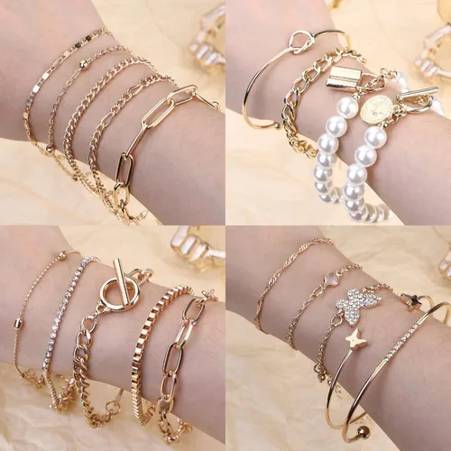 Vista 3 de YADOCA Juego de 27 pulseras de cadena apilables de oro para mujer chapado en oro de 14 quilates bohemio delicado apilable de múltiples capas