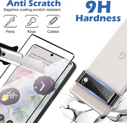 Vista 5 de [Paquete de 3+1] Protector de pantalla para Google Pixel 6 Pro, vidrio templado 9H, compatible con huellas dactilares ultrasónicas, curvado 3D