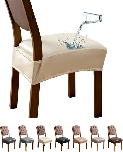 Vista 15 de Genina Juego de 6 fundas de asiento impermeables de piel sintética para sillas de comedor, fundas de asiento de silla, fundas de asiento elásticas
