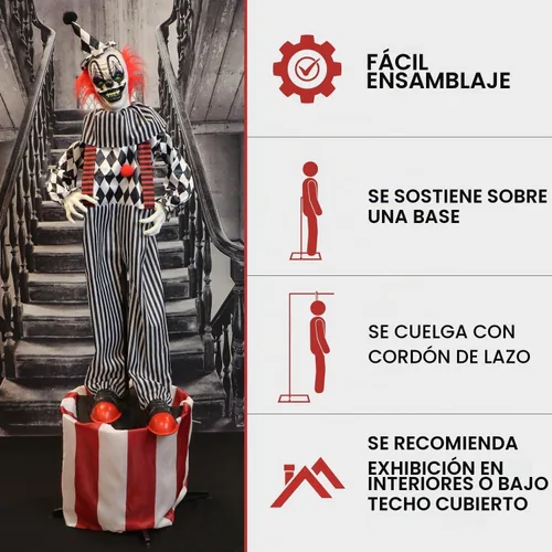 Vista 6 de Haunted Hill Farm Payaso parlante en el escenario Animatronic de Halloween