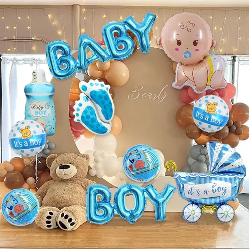 Vista 4 de 10 piezas de globos azules para bebé niño, decoraciones para baby shower, letra de Mylar de aluminio "It's A Boy" para bienvenida a casa, fiesta