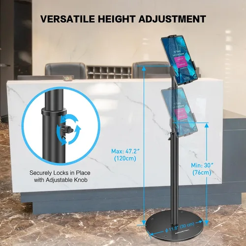 Vista 4 de AboveTEK Soporte de piso para quiosco para iPad – Soporte de piso para tableta POS ajustable en altura, soporte giratorio de 360° con bloqueo