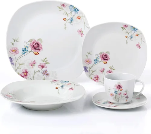 Vista 4 de Elegante y elegante vajilla cuadrada de porcelana de 20 piezas, servicio para 4 personas para organizar fiestas y eventos, diseño de chef