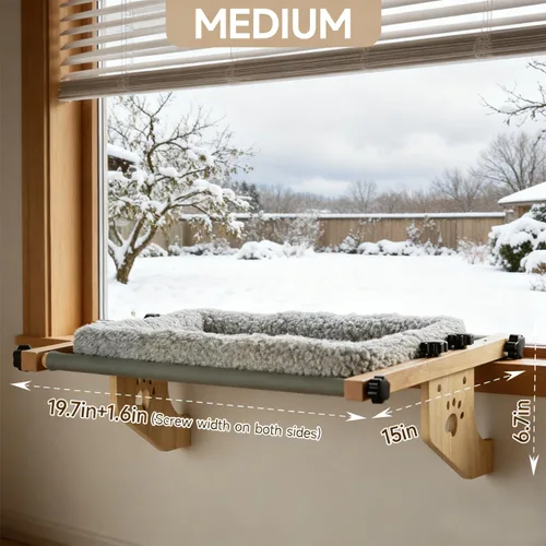 Vista 2 de Percha para ventana de gato, ajuste ajustable, seguro para inquilinos, marco de madera y metal, hamaca resistente sin perforaciones, funda de cama
