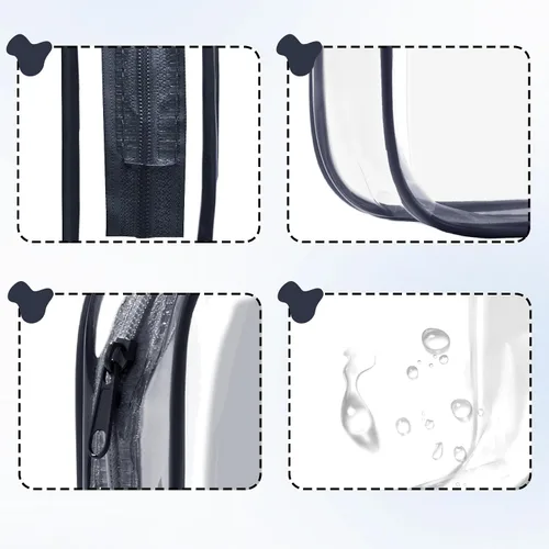 Vista 4 de COSHAYSOO Bolsa de Maquillaje Transparente con Protección Solar, Bolsa de Protector Solar con Parches de Letras, Accesorios Esenciales de Playa