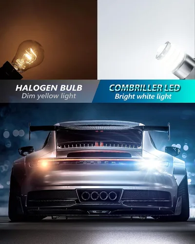 Vista 2 de Combriller 3157 Bombilla LED blanca 6000K, 3056 3156 3057 4157 LED con proyector de repuesto para luces LED de reversa, bombilla de señal de giro