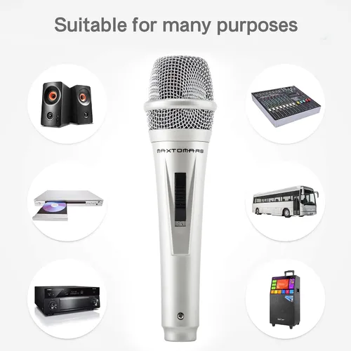 Vista 3 de Adamantite Micrófono dinámico de karaoke para cantar, micrófono de mano con cable, cable de 13 pies e interruptor magnético, perfecto