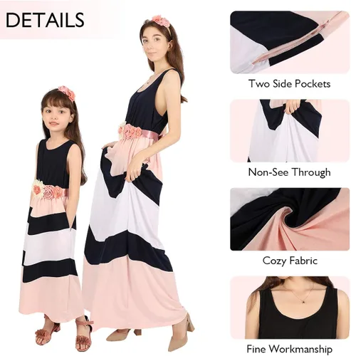 Vista 5 de Hosukko - Vestidos para mí y mamá, cinturón y diadema (bolsillos laterales).