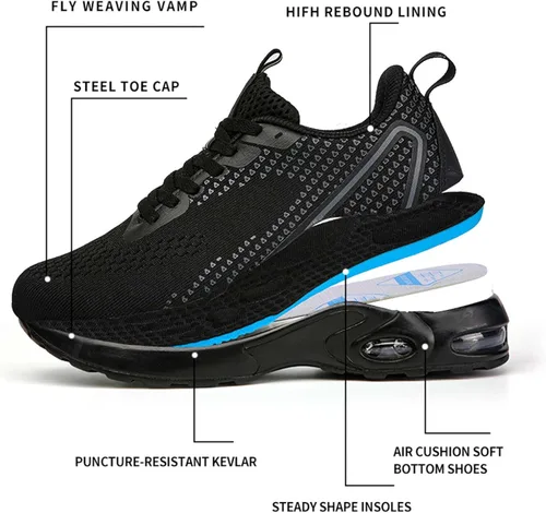 Vista 3 de NIFOFISE Zapatos de punta de acero para mujeres y hombres, zapatos de trabajo de seguridad, zapatillas de deporte con punta compuesta antideslizantes