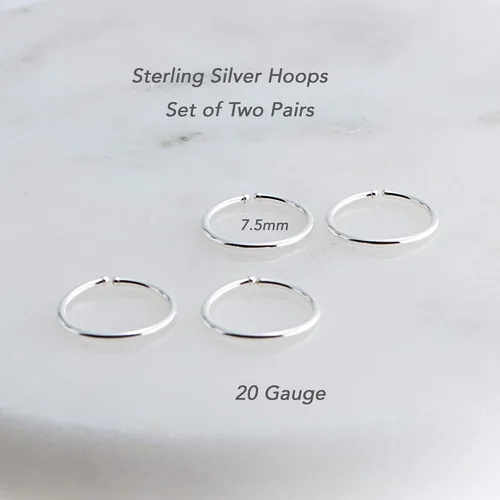 Vista 22 de Juego de 2 pares de anillos de nariz para cartílago pequeños para mujer, tragus, tabique, hélix, múltiples piercings finos