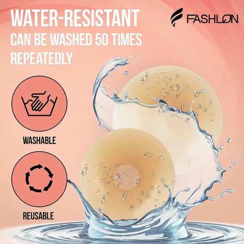 Vista 9 de FASHLON Paquete de cinta adhesiva para tetas de 2 rollos (café oscuro) y 2 pares de cubiertas de silicona para pezones (beige)