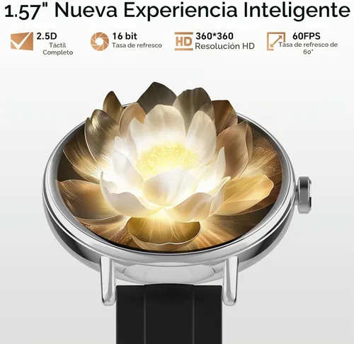 Vista 5 de Yoever Smart Watch for Men Women,1.57" 43mm HD Scree,BT Calling,2 Straps