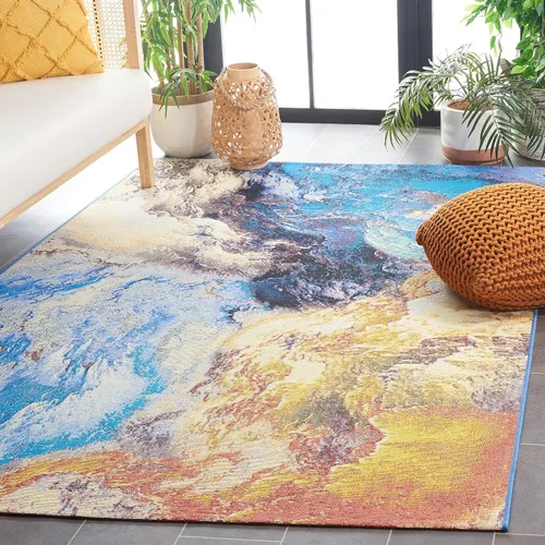 Vista 6 de SAFAVIEH Barbados Collection - Alfombra de pasillo de 2 pies 8 pulgadas x 8 pies, azul y oro óxido, diseño abstracto moderno, para interiores