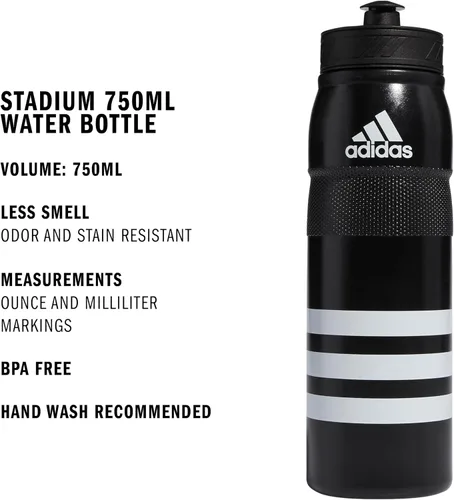 Vista 2 de Botella de agua deportiva reutilizable de plástico adidas 750 ml (28 oz) para estadio Negro/Blanco