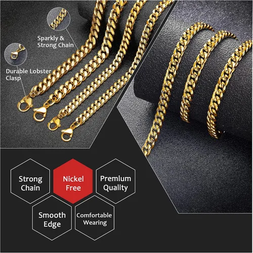 Vista 3 de Monily Cadenas de eslabones cubanos para hombres, cadena de acero inoxidable para niños, collar grueso de 0.236 in a 0.433 in, 16 pulgadas a 36
