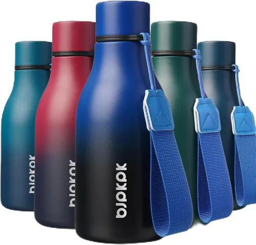 Vista 54 de BJPKPK Botellas de agua aisladas, botella de agua de metal de acero inoxidable de 12 onzas con correa, sin BPA a prueba de fugas, jarras, tazas