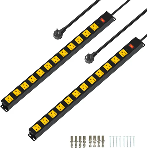 Vista 10 de Regleta de alimentación de metal para montaje de 12 tomas, protector de sobretensiones, cable resistente de gran espacio y montaje en pared