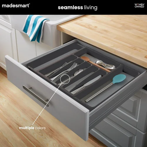 Vista 3 de madesmart Silverware - Bandeja expandible blanca, colección clásica, 8 compartimentos, iconos para ayudar a ordenar cubiertos, cubiertos