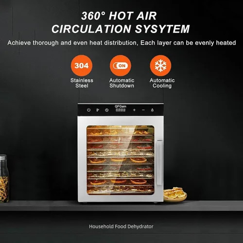 Vista 3 de Secador de congelación LED de 800 W, máquina deshidratadora de alimentos de 10/12 capas, secadora de congelación casera de acero inoxidable