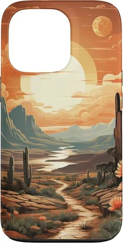 Vista 10 de iPhone 12 Pro Max Abstract Mountains Cactus Desert Landscape en funda terracota